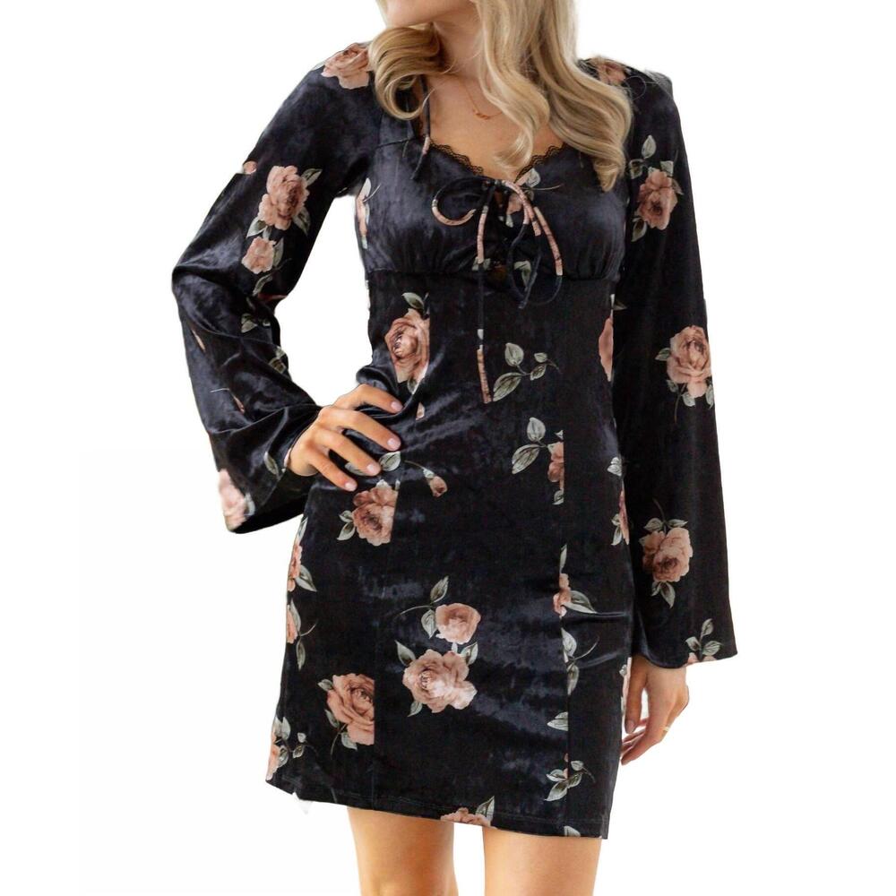 NEW GOLDEN tiffany lace up front mini dress in black blush